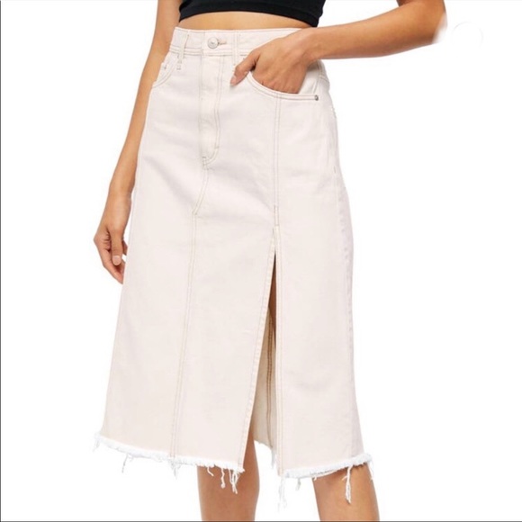 New🏷 Free People Mambo Slit Denim Midi Skirt Size 2 (26) - Picture 3 of 16